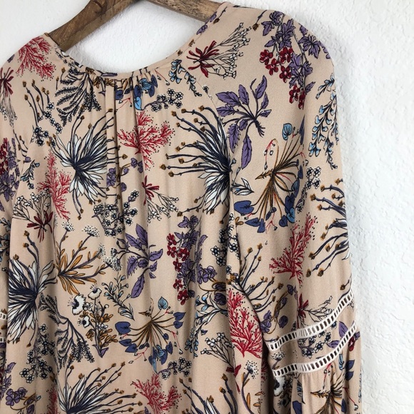 WAYF Boho Floral Tan Long sleeve Dress Small - Picture 7 of 8